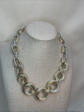 Trifari Two-Tone Gold and Silver Interlocking Link Necklace